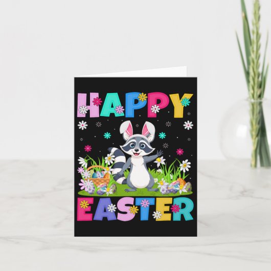 Raccoon Happy Easter Egg Hunt Bunny Ear Raccoon Ea Kaart (Voorkant)