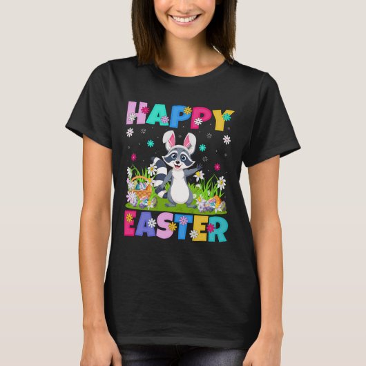 Raccoon Happy Easter Egg Hunt Bunny Ear Raccoon Ea T-shirt (Voorkant)