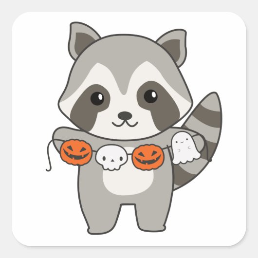 Raccoon Happy Halloween Pumpkin Bat Costume Square Vierkante Sticker (Voorkant)