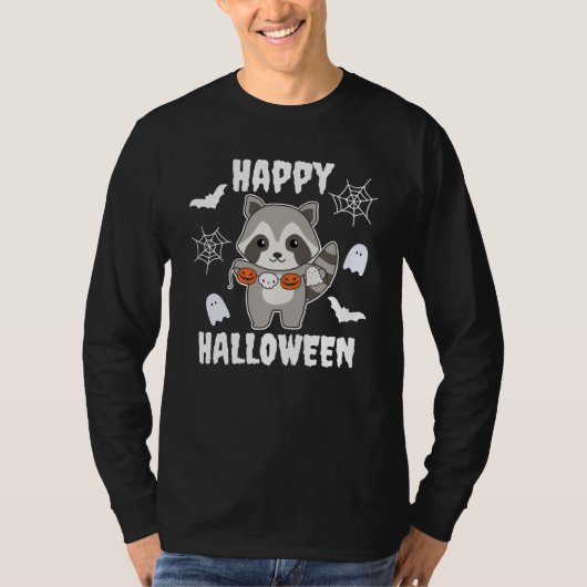 Raccoon Happy Halloween Pumpkin Bat Costume T-shirt (Voorkant)