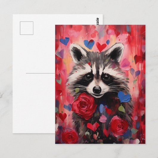 Raccoon Hearts Love Briefkaart (Voorkant / Achterkant)