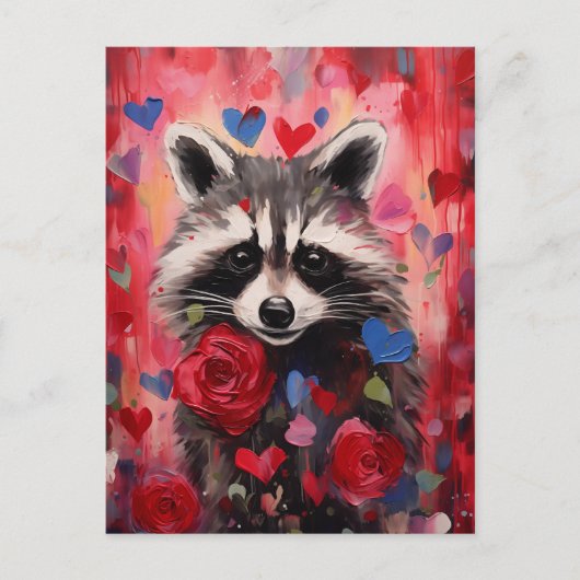 Raccoon Hearts Love Briefkaart (Voorkant)