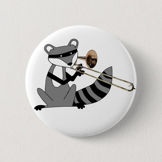 Raccoon Het afspelen van de Trombone Ronde Button 5,7 Cm (Voorkant)