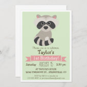 Raccoon, het verjaardagsfeestje van Woodland Anima Kaart (Voorkant / Achterkant)