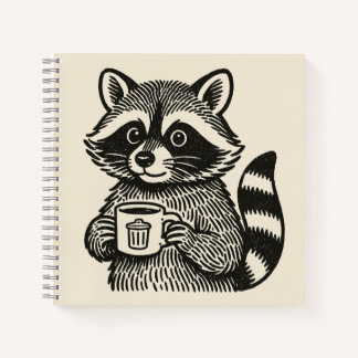 Raccoon Holding a Coffee Cup Funny Trash Panda Notitieboek