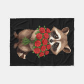 Raccoon Holding Red Rose Cute Raccoon Valentine An Fleece Deken (Voorkant (Horizontaal))