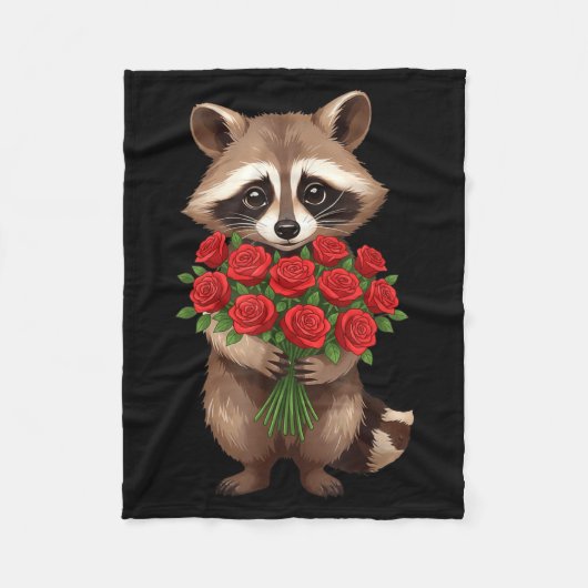 Raccoon Holding Red Rose Cute Raccoon Valentine An Fleece Deken (Voorkant)