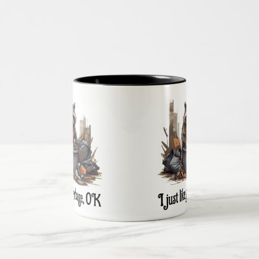 Raccoon houdt van afval tweekleurige koffiemok (Center)