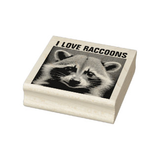 RACCOON 'I LOVE RACCOONS' Houten Rubber Stamp Rubberstempel
