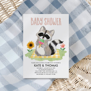 Raccoon Ice Cream Picnic Baby shower Kaart