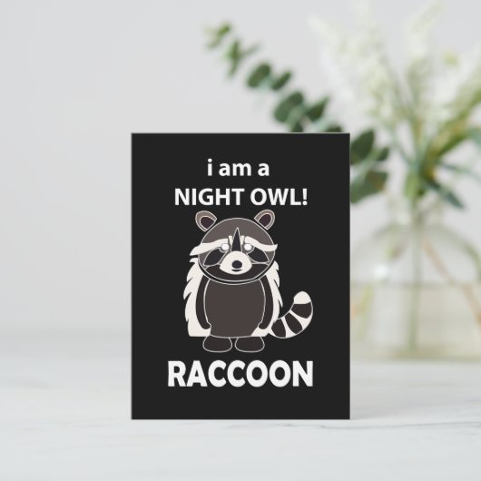 Raccoon Ik ben een Night Owl Funny Raccoon Briefkaart (Staand voorkant)