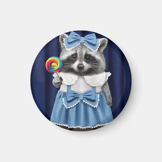 Raccoon in Blue Dress Magneet (Voorkant)