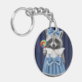 Raccoon in Blue Dress Sleutelhanger (Voorkant Links)