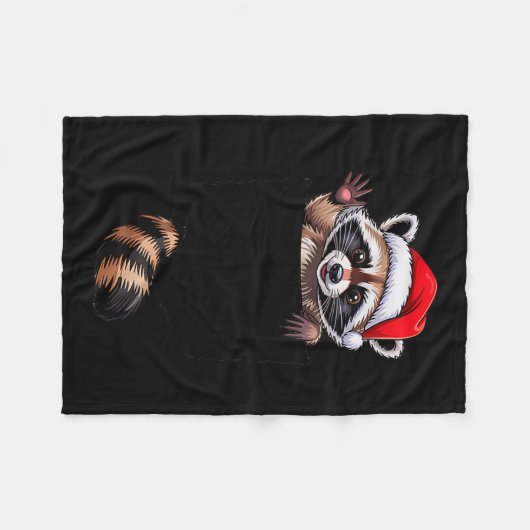 Raccoon In Cket Funny Xmas Santa Hat Graphic  Fleece Deken (Voorkant (Horizontaal))