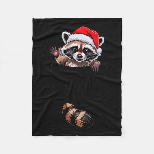 Raccoon In Cket Funny Xmas Santa Hat Graphic  Fleece Deken (Voorkant)