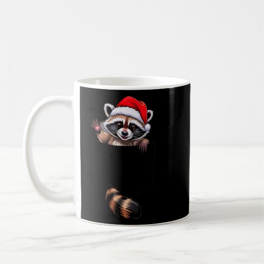 Raccoon In Cket Funny Xmas Santa Hat Graphic  Koffiemok (Links)