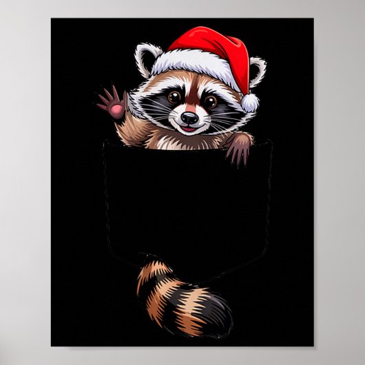 Raccoon In Cket Funny Xmas Santa Hat Graphic Poster (Voorkant)