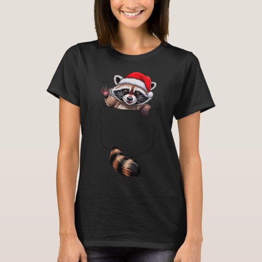 Raccoon In Cket Funny Xmas Santa Hat Graphic T-shirt (Voorkant)