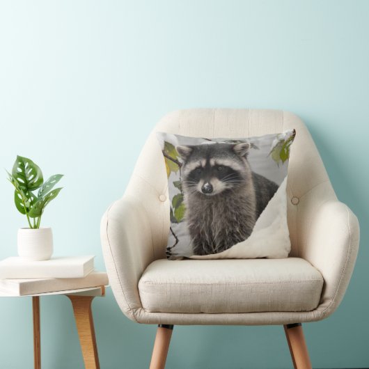 Raccoon in de sneeuwpiloot kussen (Stoel)