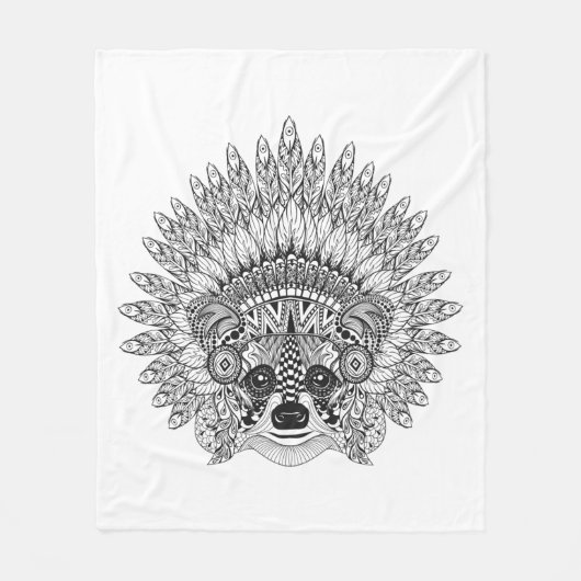 Raccoon in de vertederde oorlog Bonnet Doodle Fleece Deken (Voorkant)