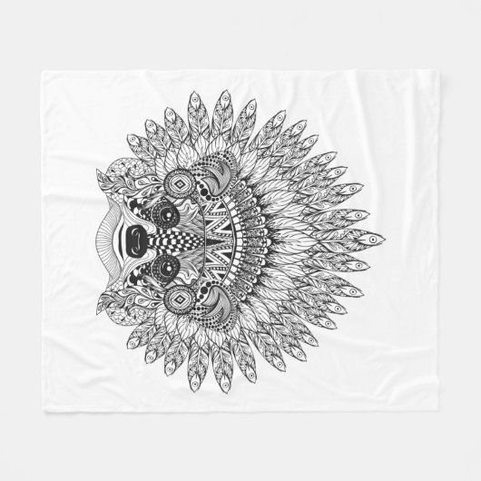 Raccoon in de vertederde oorlog Bonnet Doodle Fleece Deken (Voorkant (Horizontaal))