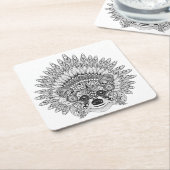 Raccoon in de vertederde oorlog Bonnet Doodle Kartonnen Onderzetters (Schuin)