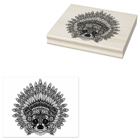 Raccoon in de vertederde oorlog Bonnet Doodle Rubberstempel (Gestempeld)