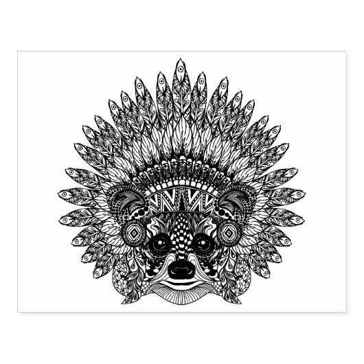 Raccoon in de vertederde oorlog Bonnet Doodle Rubberstempel (Afrduk)