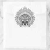 Raccoon in de vertederde oorlog Bonnet Doodle Vierkante Sticker (Tas)