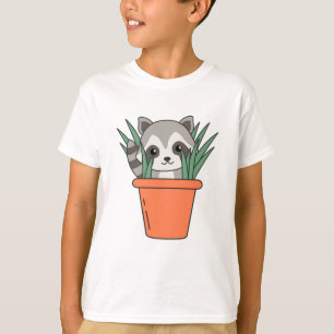 Raccoon in Flower Pot Funny Raccoon Planten T-shirt