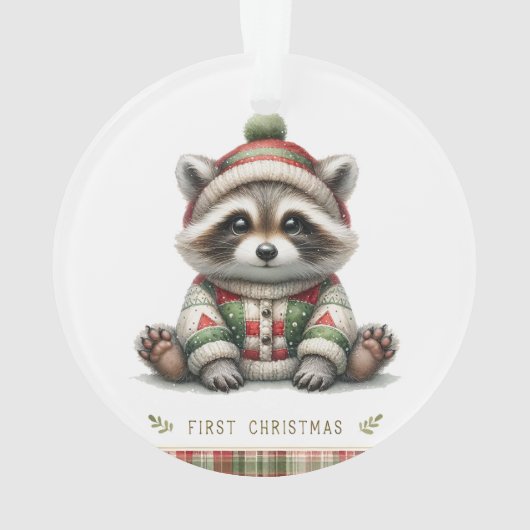  Raccoon in Knit Hat & Patchwork Sweater Ornament (achterkant)
