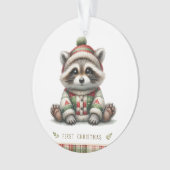  Raccoon in Knit Hat & Patchwork Sweater Ornament (voorkant)