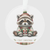 Raccoon in Knit Hat & Patchwork Sweater Ornament (voorkant)