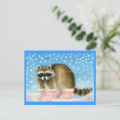 Raccoon in roze laarzen briefkaart (Staand voorkant)