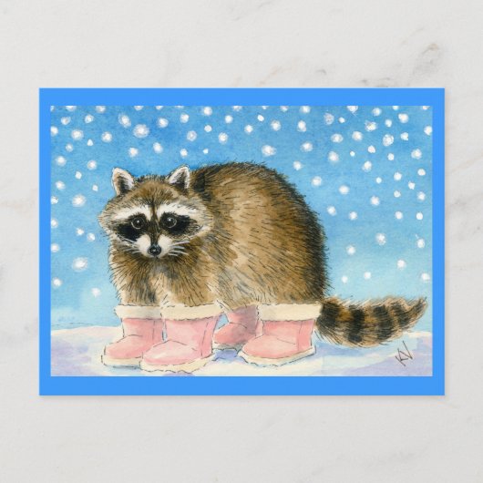 Raccoon in roze laarzen briefkaart (Voorkant)