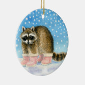 Raccoon in roze laarzen Kerstmis of winterversieri Keramisch Ornament (Rechts)