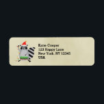 Raccoon in Santa Hat in de vakantiegrens Etiket<br><div class="desc">Adresetiketten met een schattig wasbeertje met een rode kersthoed in de war in wat kleurrijke kerstlichten. Klaar om zijn huis te versieren. Plaats op een beige achtergrond.</div>