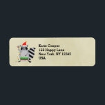 Raccoon in Santa Hat in de vakantiegrens Etiket<br><div class="desc">Adresetiketten met een schattig wasbeertje met een rode kersthoed in de war in wat kleurrijke kerstlichten. Klaar om zijn huis te versieren. Plaats op een beige achtergrond.</div>