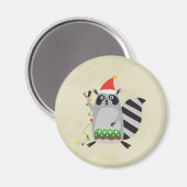 Raccoon in Santa Hat in de vakantiegrens Magneet (Voorkant / Achterkant)