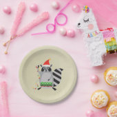 Raccoon in Santa Hat in de vakantiegrens Papieren Bordje (Feest)