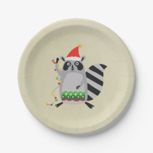 Raccoon in Santa Hat in de vakantiegrens Papieren Bordje