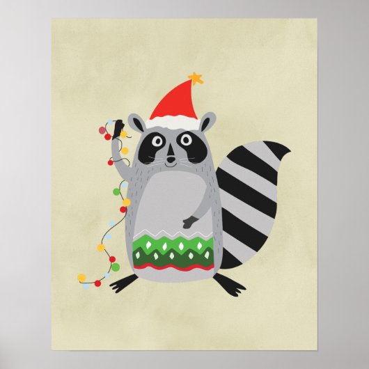 Raccoon in Santa Hat in de vakantiegrens Poster (Voorkant)