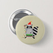 Raccoon in Santa Hat in de vakantiegrens Ronde Button 5,7 Cm (Voorkant /achterkant)