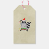 Raccoon in Santa Hat omhoog gedraaid in valsmatige Cadeaulabel (Achterkant)