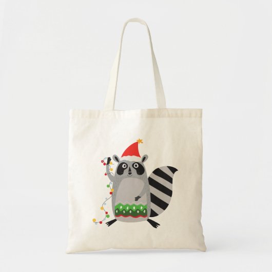 Raccoon in Santa Hat omhoog gedraaid in valsmatige Tote Bag (Voorkant)