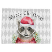 Raccoon in Santa Hoed met Harlequin Patroon Groot Cadeauzakje (Achterkant)