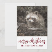 Raccoon in Winter Snow Kerstfeestdag Feestdagenkaart (Voorkant / Achterkant)