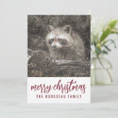 Raccoon in Winter Snow Kerstfeestdag Feestdagenkaart (Staand voorkant)