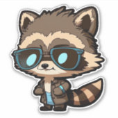 Raccoon in zonnebrillen VinylSticker, whisky Sticker (Voorkant)