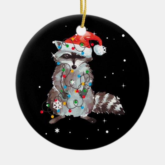 Raccoon kerstboom lampjes Pajama Racoon Lover Keramisch Ornament (Voorkant)